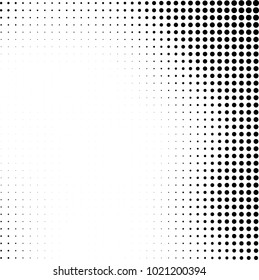 Halftone black and white abstract grunge background. Monochrome pattern with spots of ink. Texture of chaotic elements for printing and design