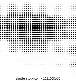 Halftone black and white abstract grunge background. Monochrome pattern with spots of ink. Texture of chaotic elements for printing and design