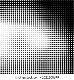 Halftone black and white abstract grunge background. Monochrome pattern with spots of ink. Texture of chaotic elements for printing and design
