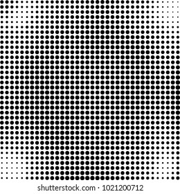 Halftone black and white abstract grunge background. Monochrome pattern with spots of ink. Texture of chaotic elements for printing and design