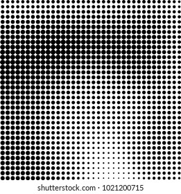 Halftone black and white abstract grunge background. Monochrome pattern with spots of ink. Texture of chaotic elements for printing and design