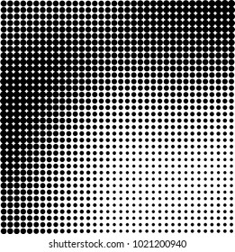 Halftone black and white abstract grunge background. Monochrome pattern with spots of ink. Texture of chaotic elements for printing and design