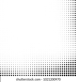Halftone black and white abstract grunge background. Monochrome pattern with spots of ink. Texture of chaotic elements for printing and design