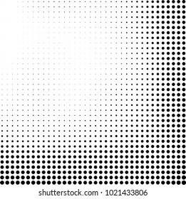 Halftone black and white abstract grunge background. Monochrome pattern with spots of ink. Texture of chaotic elements for printing and design