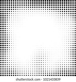 Halftone black and white abstract grunge background. Monochrome pattern with spots of ink. Texture of chaotic elements for printing and design