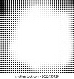 Halftone black and white abstract grunge background. Monochrome pattern with spots of ink. Texture of chaotic elements for printing and design