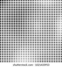 Halftone black and white abstract grunge background. Monochrome pattern with spots of ink. Texture of chaotic elements for printing and design