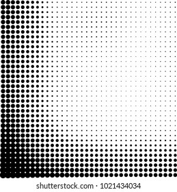Halftone black and white abstract grunge background. Monochrome pattern with spots of ink. Texture of chaotic elements for printing and design