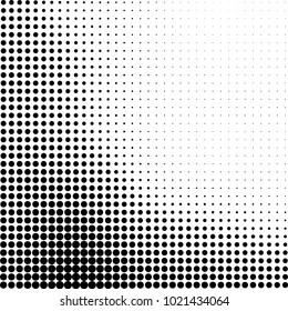 Halftone black and white abstract grunge background. Monochrome pattern with spots of ink. Texture of chaotic elements for printing and design