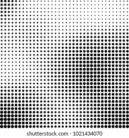 Halftone black and white abstract grunge background. Monochrome pattern with spots of ink. Texture of chaotic elements for printing and design