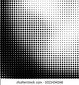 Halftone black and white abstract grunge background. Monochrome pattern with spots of ink. Texture of chaotic elements for printing and design