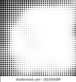 Halftone black and white abstract grunge background. Monochrome pattern with spots of ink. Texture of chaotic elements for printing and design