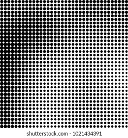 Halftone black and white abstract grunge background. Monochrome pattern with spots of ink. Texture of chaotic elements for printing and design