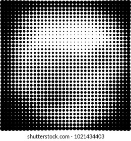 Halftone black and white abstract grunge background. Monochrome pattern with spots of ink. Texture of chaotic elements for printing and design