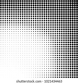 Halftone black and white abstract grunge background. Monochrome pattern with spots of ink. Texture of chaotic elements for printing and design
