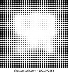 Halftone black and white abstract grunge background. Monochrome pattern with spots of ink. Texture of chaotic elements for printing and design