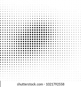 Halftone black and white abstract grunge background. Monochrome pattern with spots of ink. Texture of chaotic elements for printing and design