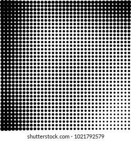 Halftone black and white abstract grunge background. Monochrome pattern with spots of ink. Texture of chaotic elements for printing and design