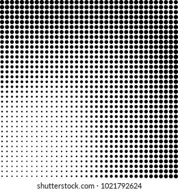 Halftone black and white abstract grunge background. Monochrome pattern with spots of ink. Texture of chaotic elements for printing and design