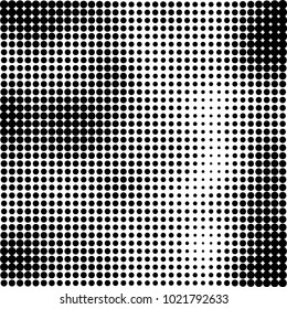 Halftone black and white abstract grunge background. Monochrome pattern with spots of ink. Texture of chaotic elements for printing and design
