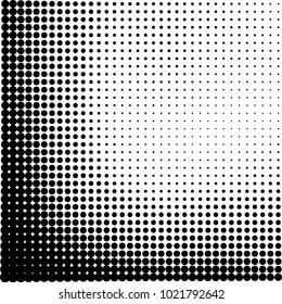 Halftone black and white abstract grunge background. Monochrome pattern with spots of ink. Texture of chaotic elements for printing and design