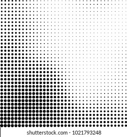 Halftone black and white abstract grunge background. Monochrome pattern with spots of ink. Texture of chaotic elements for printing and design