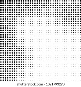 Halftone black and white abstract grunge background. Monochrome pattern with spots of ink. Texture of chaotic elements for printing and design