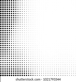Halftone black and white abstract grunge background. Monochrome pattern with spots of ink. Texture of chaotic elements for printing and design