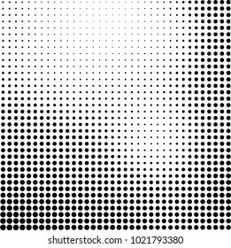 Halftone black and white abstract grunge background. Monochrome pattern with spots of ink. Texture of chaotic elements for printing and design