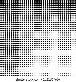 Halftone black and white abstract grunge background. Monochrome pattern with spots of ink. Texture of chaotic elements for printing and design