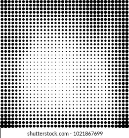Halftone black and white abstract grunge background. Monochrome pattern with spots of ink. Texture of chaotic elements for printing and design