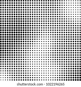Halftone black and white abstract grunge background. Monochrome pattern with spots of ink. Texture of chaotic elements for printing and design