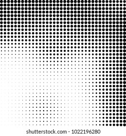 Halftone black and white abstract grunge background. Monochrome pattern with spots of ink. Texture of chaotic elements for printing and design