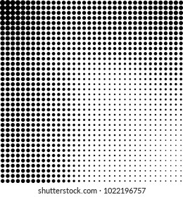Halftone black and white abstract grunge background. Monochrome pattern with spots of ink. Texture of chaotic elements for printing and design