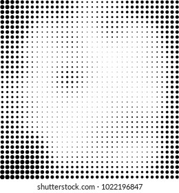 Halftone black and white abstract grunge background. Monochrome pattern with spots of ink. Texture of chaotic elements for printing and design
