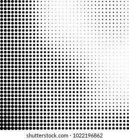 Halftone black and white abstract grunge background. Monochrome pattern with spots of ink. Texture of chaotic elements for printing and design
