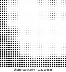 Halftone black and white abstract grunge background. Monochrome pattern with spots of ink. Texture of chaotic elements for printing and design