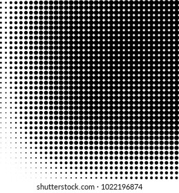 Halftone black and white abstract grunge background. Monochrome pattern with spots of ink. Texture of chaotic elements for printing and design