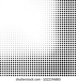 Halftone black and white abstract grunge background. Monochrome pattern with spots of ink. Texture of chaotic elements for printing and design