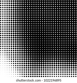Halftone black and white abstract grunge background. Monochrome pattern with spots of ink. Texture of chaotic elements for printing and design