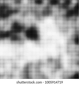 Halftone black and white abstract pattern of dots in black on a white background