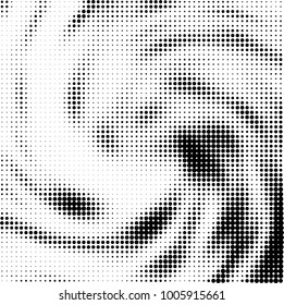 Halftone black and white abstract pattern of dots in black on a white background