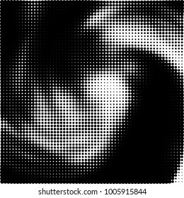 Halftone black and white abstract pattern of dots in black on a white background
