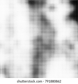 Halftone black and white abstract pattern of dots in black on a white background