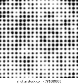 Halftone black and white abstract pattern of dots in black on a white background