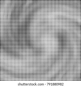 Halftone black and white abstract pattern of dots in black on a white background