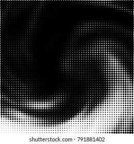 Halftone black and white abstract pattern of dots in black on a white background