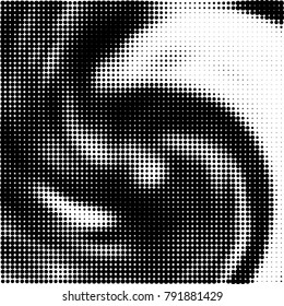 Halftone black and white abstract pattern of dots in black on a white background