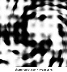 Halftone black and white abstract pattern of dots in black on a white background