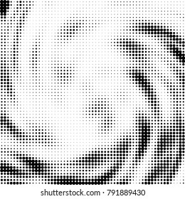 Halftone black and white abstract pattern of dots in black on a white background